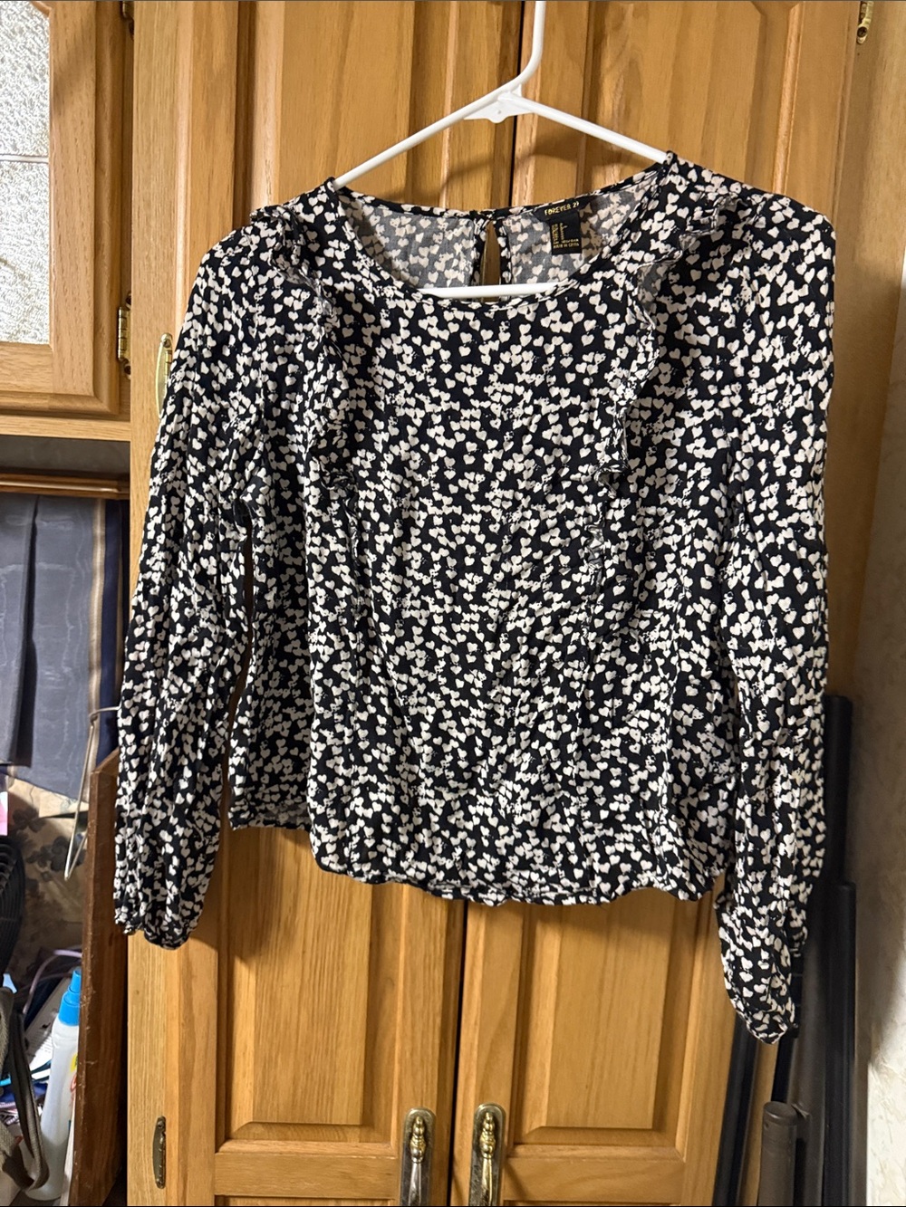 Forever 21 Black and White Ditsy Floral Blouse